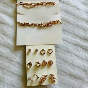 SALE BUNDLE *** Six Pairs of Earrings (Semi-precious) & (2) Gold Costume Brac…